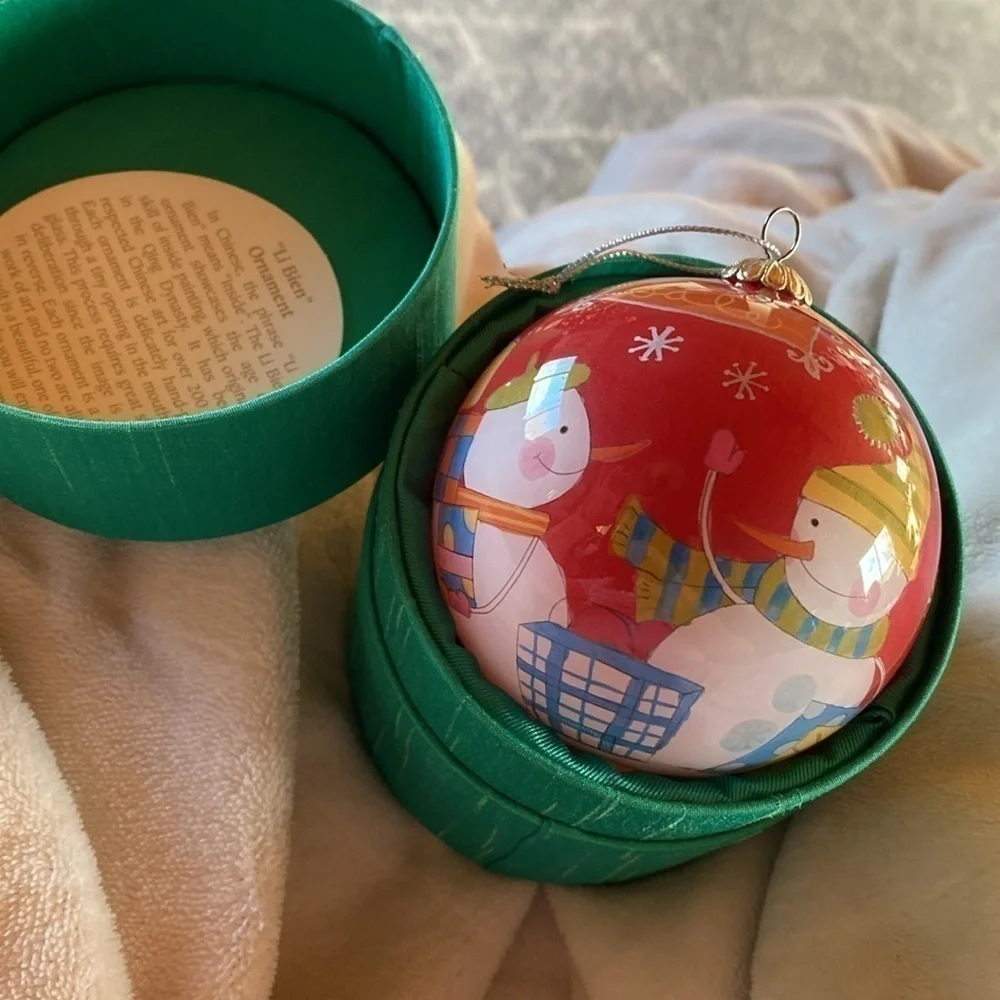 Li Bien Reverse-Painted Glass Snowmen Sale Shopping Hanging Globe Ornament